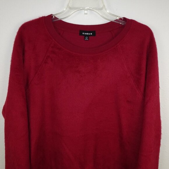 Kinesis Fuzzy Sweatshirt Top Women's Size L Red Burgundy Side Zippers Soft - Picture 2 of 8